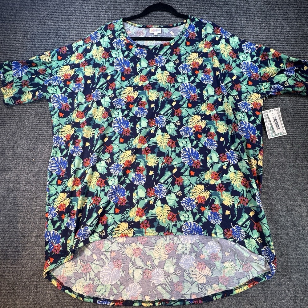 Lularoe Irma Shirt Top Womens 3XL Floral Blue Comfortable Casual Classic NWT